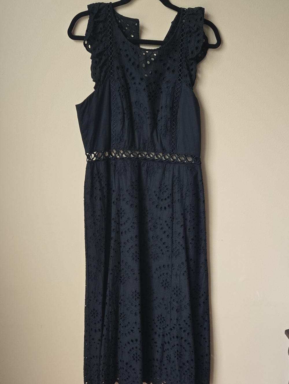 Sam Edelman Black Eyelet Midi Dress with Waist Cutout